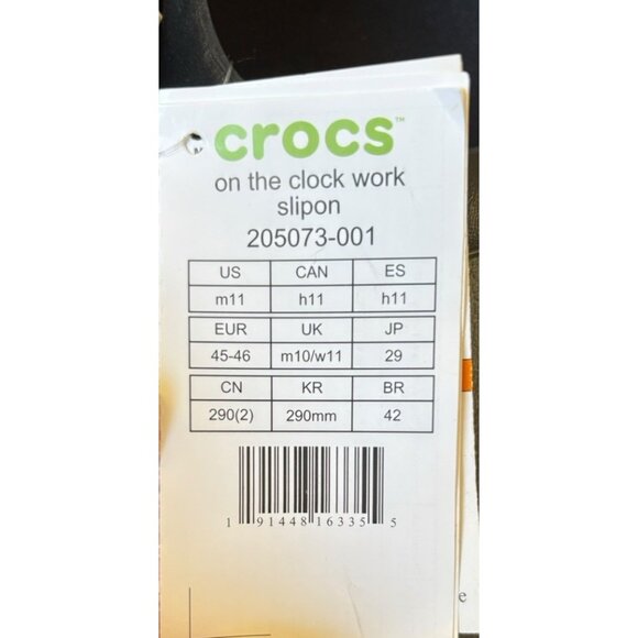 NWT Crocs Mens 11 Black On the Clock Clogs Slip Resistant Work Shoes Slip Ons - Picture 6 of 6